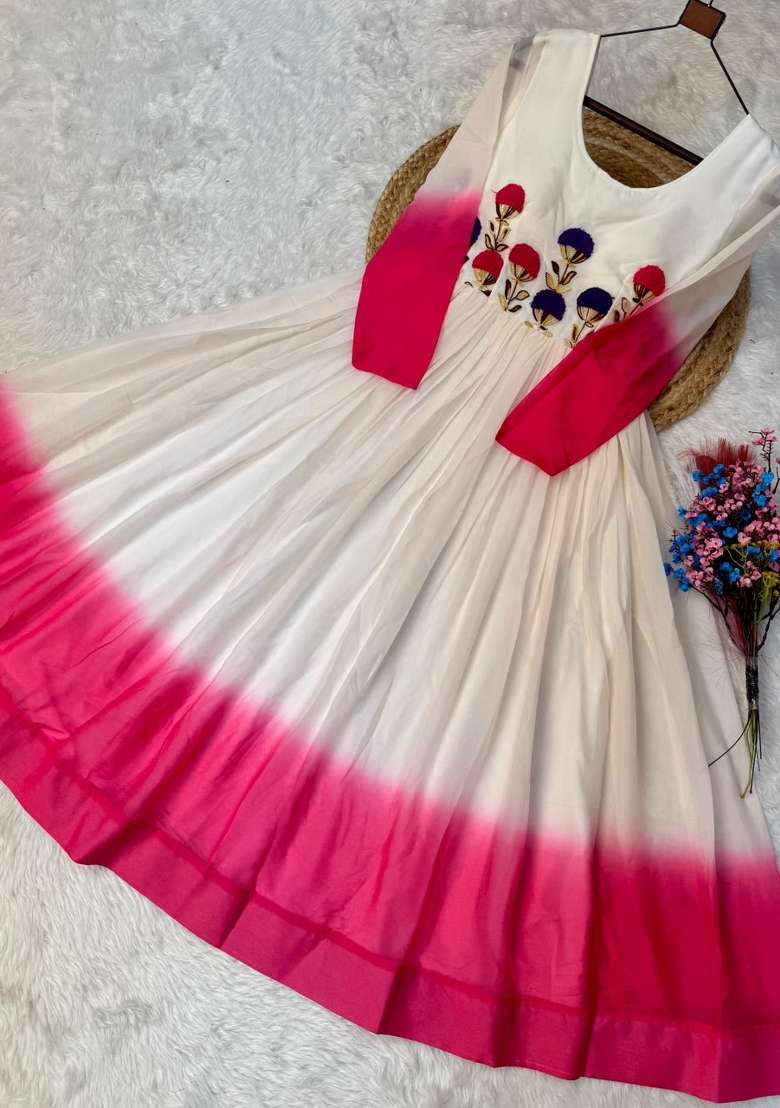 Pink Embroidered Georgette Anarkali - Indya