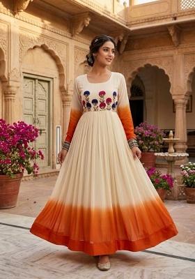 Orange Embroidered Georgette Anarkali