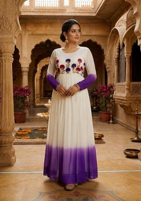 Purple Embroidered Georgette Anarkali