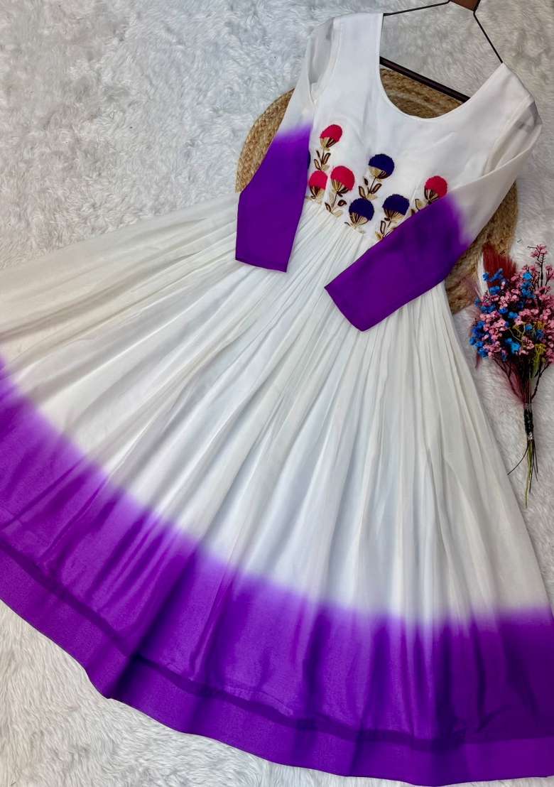 Purple Embroidered Georgette Anarkali - Indya