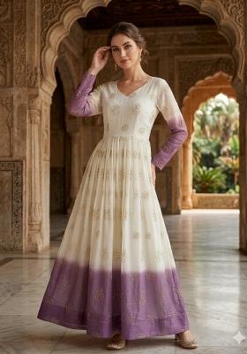 Lavender Embroidered Silk Blend Anarkali