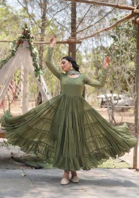 Sea Green Embroidered Georgette Anarkali With Dupatta