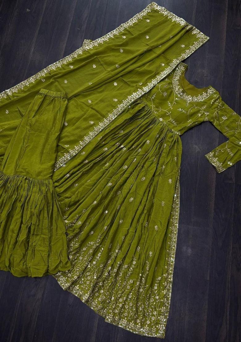 Mustard Embroidered Silk Blend Kurta Set - Indya