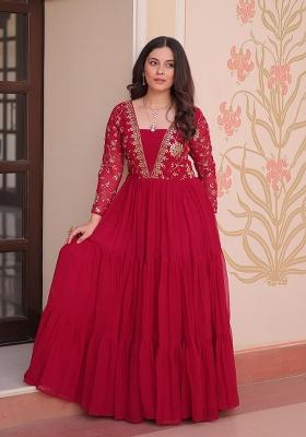 Red Embroidered Georgette Anarkali
