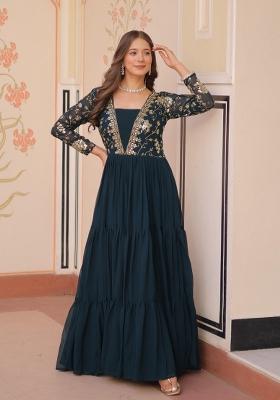 Navy Blue Embroidered Georgette Anarkali