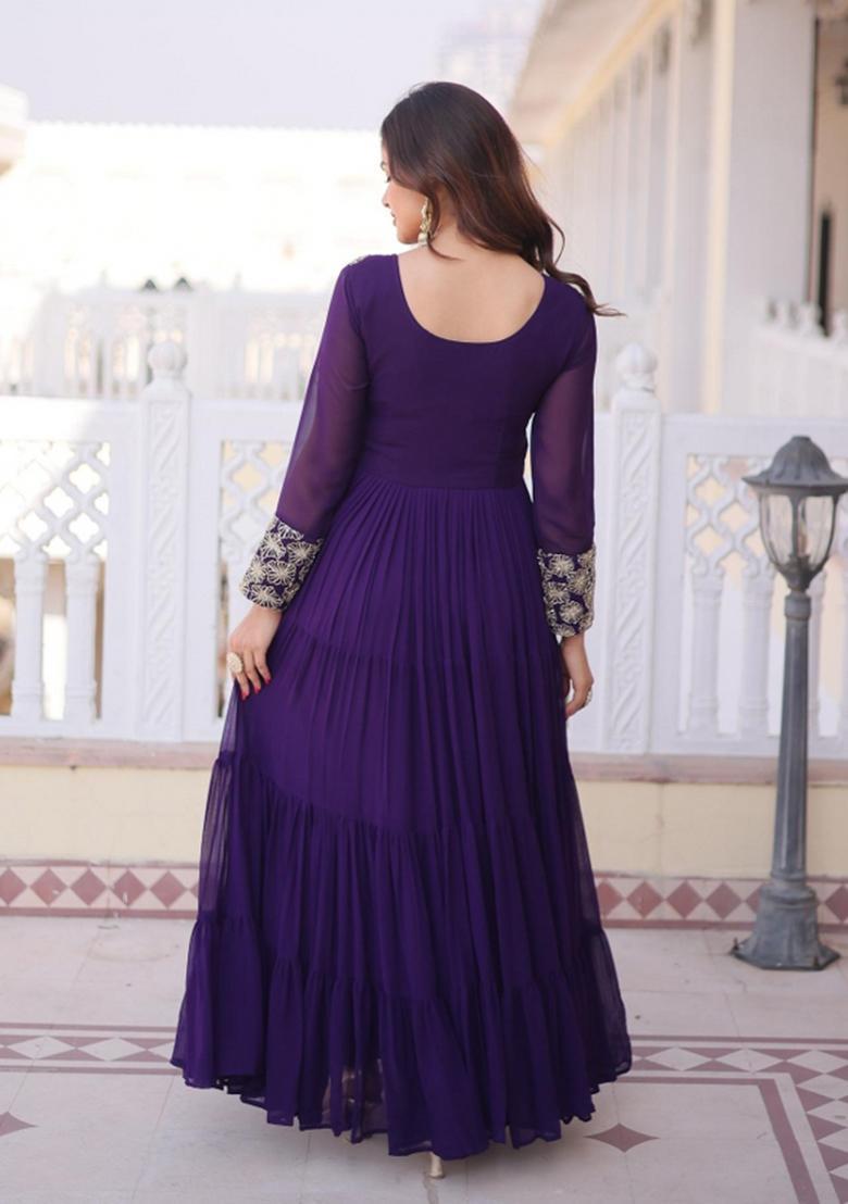 Aqua Blue Sequin Georgette Anarkali - Indya