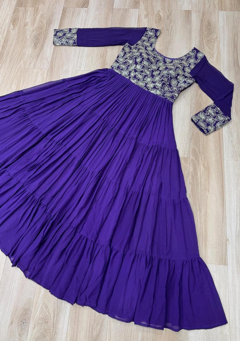 Aqua Blue Sequin Georgette Anarkali - Indya