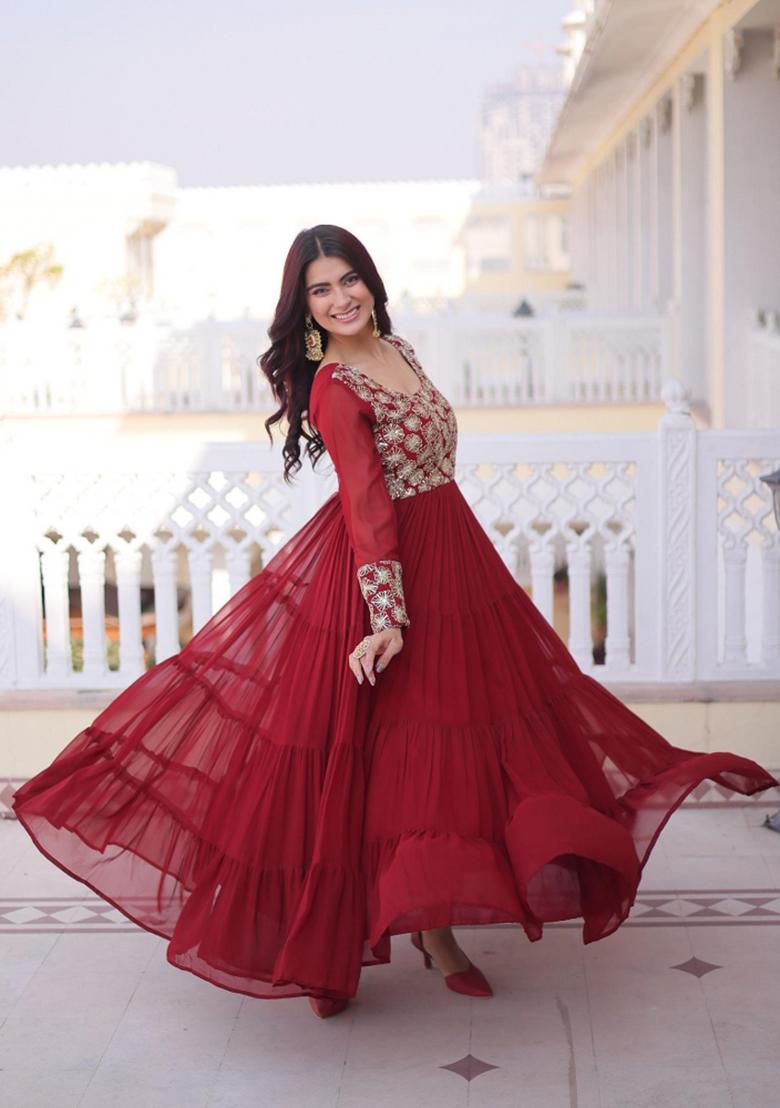 Maroon Sequin Georgette Anarkali - Indya