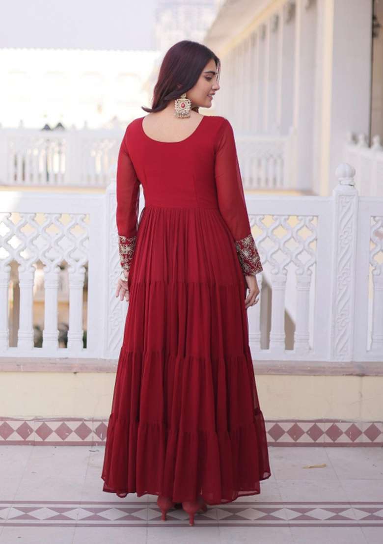 Maroon Sequin Georgette Anarkali - Indya