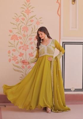 Mustard Sequin Georgette Anarkali With Dupatta