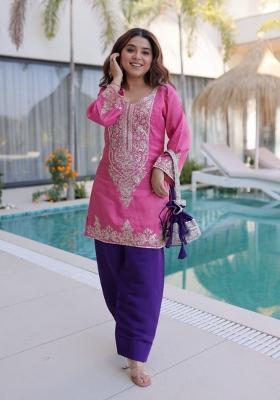 Pink Sequin Viscose Kurta Set