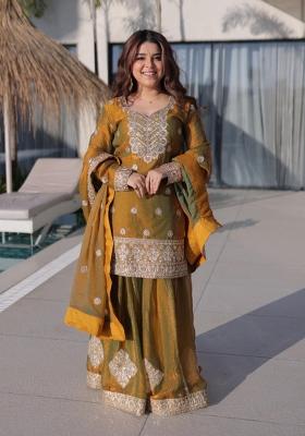 Mehendi Green Embroidered Chiffon Kurta Set
