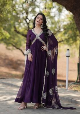 Violet Zari Work Georgette Anarkali With Dupatta