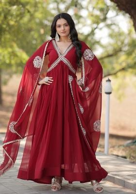 Maroon Zari Work Georgette Anarkali With Dupatta
