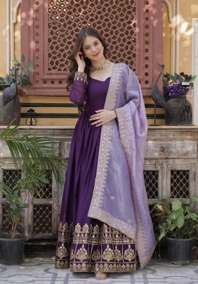 Purple Zari Work Georgette Anarkali With Dupatta