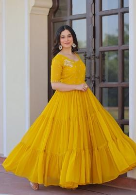 Yellow Embroidered Georgette Anarkali