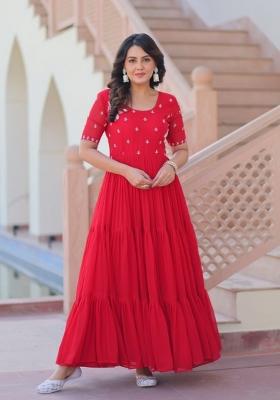 Red Embroidered Georgette Anarkali