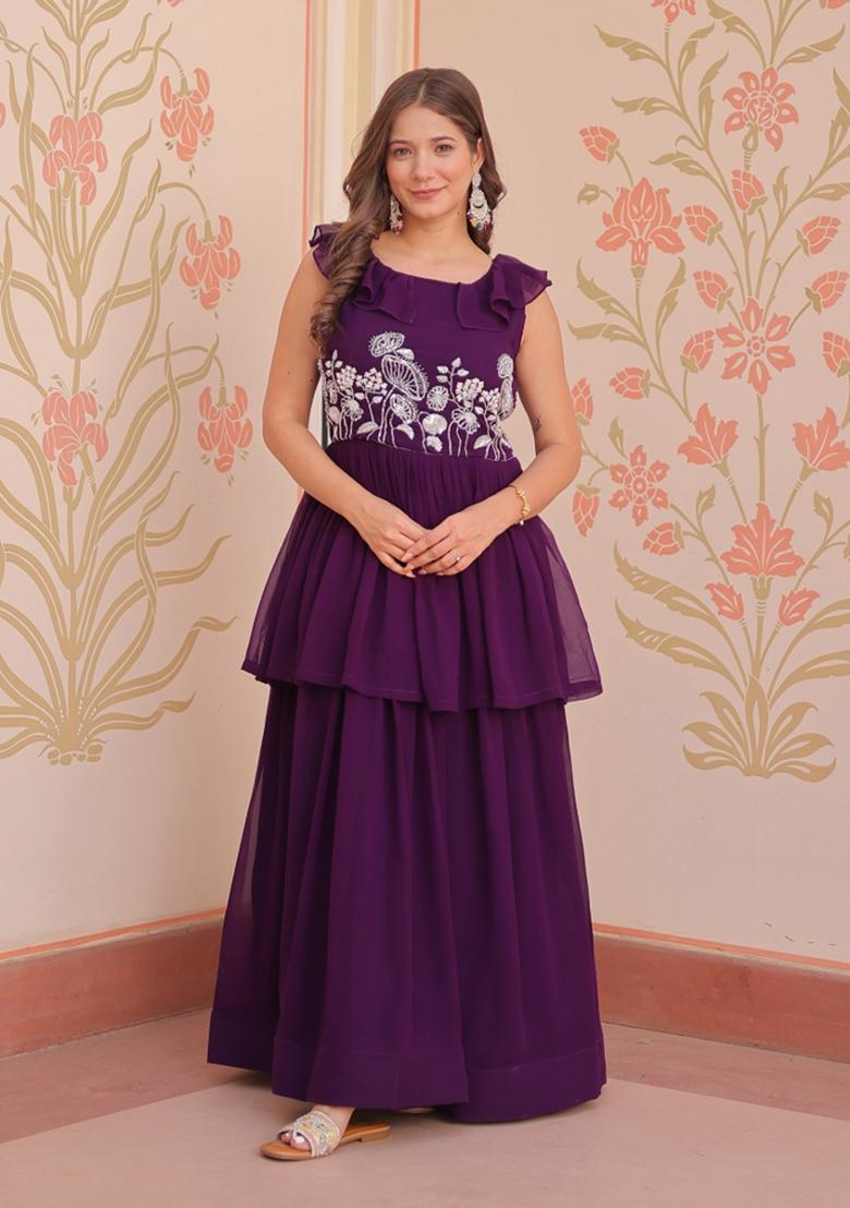 Violet Embroidered Georgette Anarkali - Indya