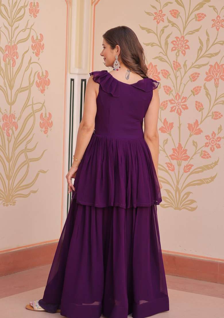 Violet Embroidered Georgette Anarkali - Indya