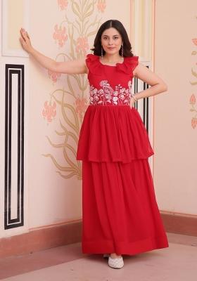 Red Embroidered Georgette Anarkali