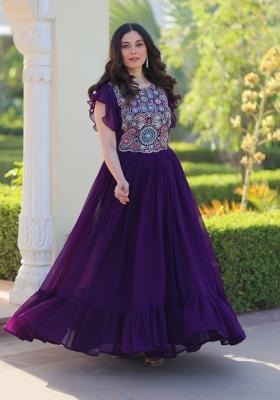 Purple Embroidered Georgette Anarkali