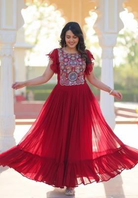 Red Embroidered Georgette Anarkali