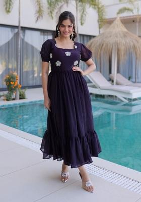Black Embroidered Silk Blend Anarkali