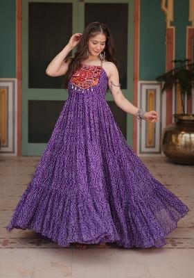 Purple Bandhani Print Georgette Navratri Kurta