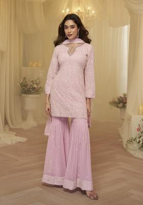 Light Pink Embroidered Georgette Kurta Set