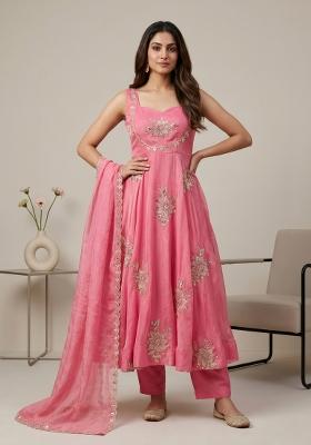 Pink Embroidered Silk Blend Kurta Set