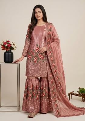 Pink Embroidered Silk Blend Kurta Set