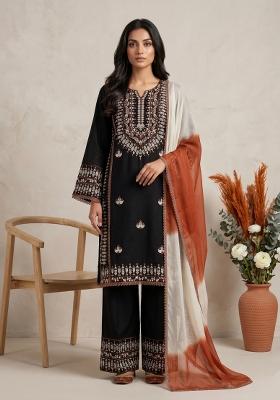 Black Embroidered Rayon Cotton Kurta Set