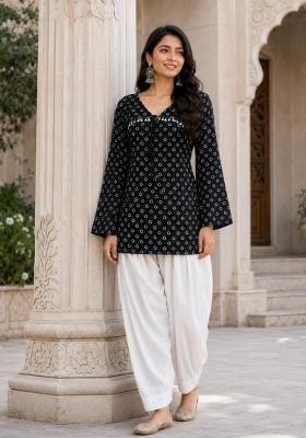 Black Printed Cotton Kurta Set