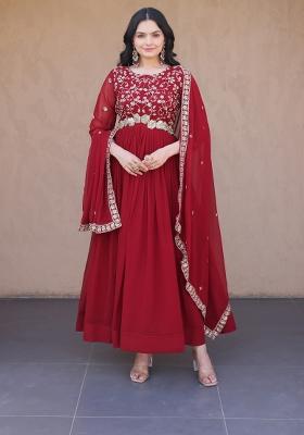 Maroon Zari Work Georgette Gown