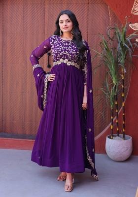 Purple Zari Work Georgette Gown