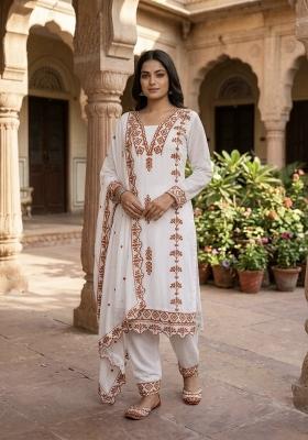 White Embroidered Georgette Kurta Set