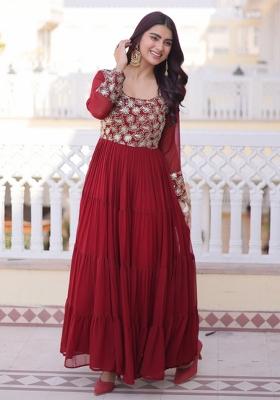 Maroon Zari Work Georgette Gown