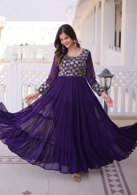 Purple Zari Work Georgette Gown