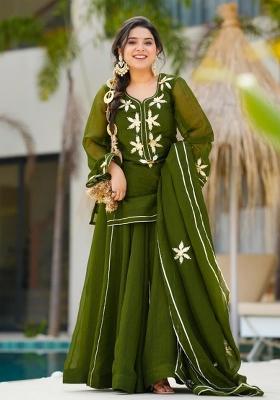 Mehendi Green Gota Patti Work Chiffon Kurta Set