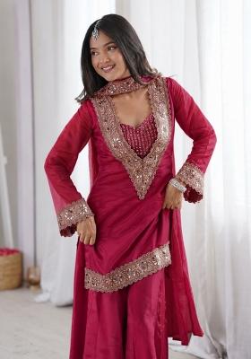 Cherry Mirror Work Chinon Kurta Set