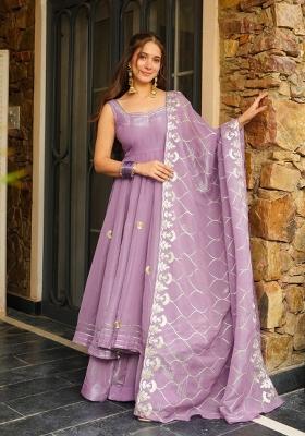 Lavender Gota Patti Work Chiffon Kurta Set