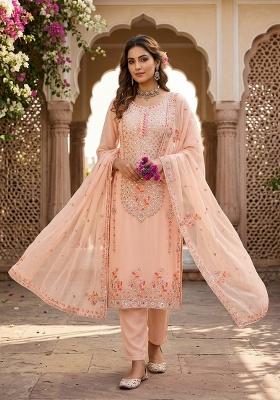 Peach Embroidered Georgette Kurta Set