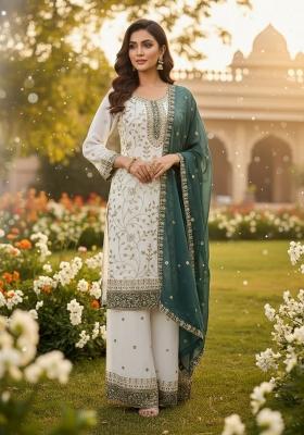 White Embroidered Georgette Kurta Set