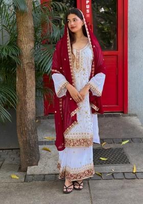 White Embroidered Georgette Kurta Set