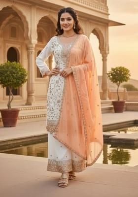 White Embroidered Georgette Kurta Set