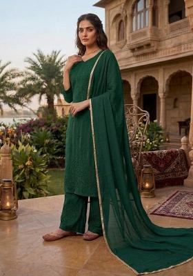 Green Embroidered Georgette Kurta Set
