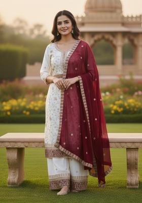 White Embroidered Georgette Kurta Set