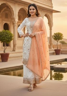 White Embroidered Georgette Kurta Set