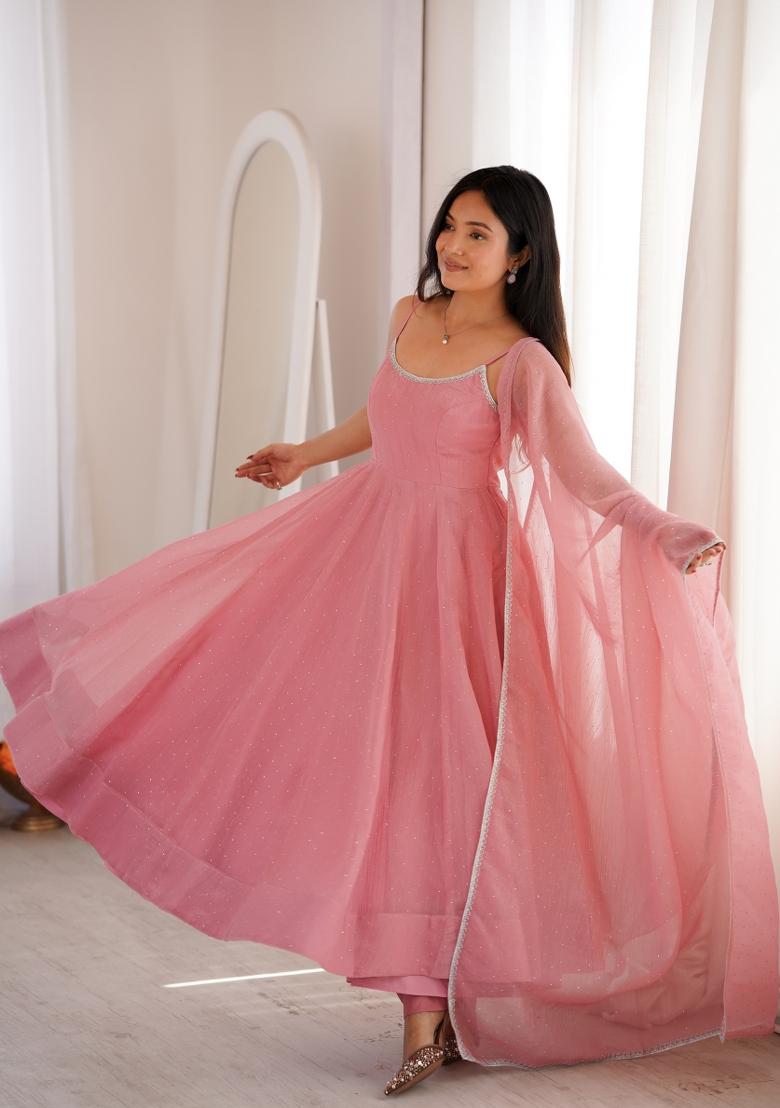 Dusty Pink Embroidered Silk Blend Kurta Set - Indya