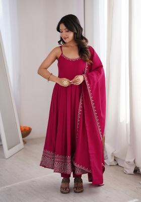 Rani Pink Embroidered Rayon Kurta Set